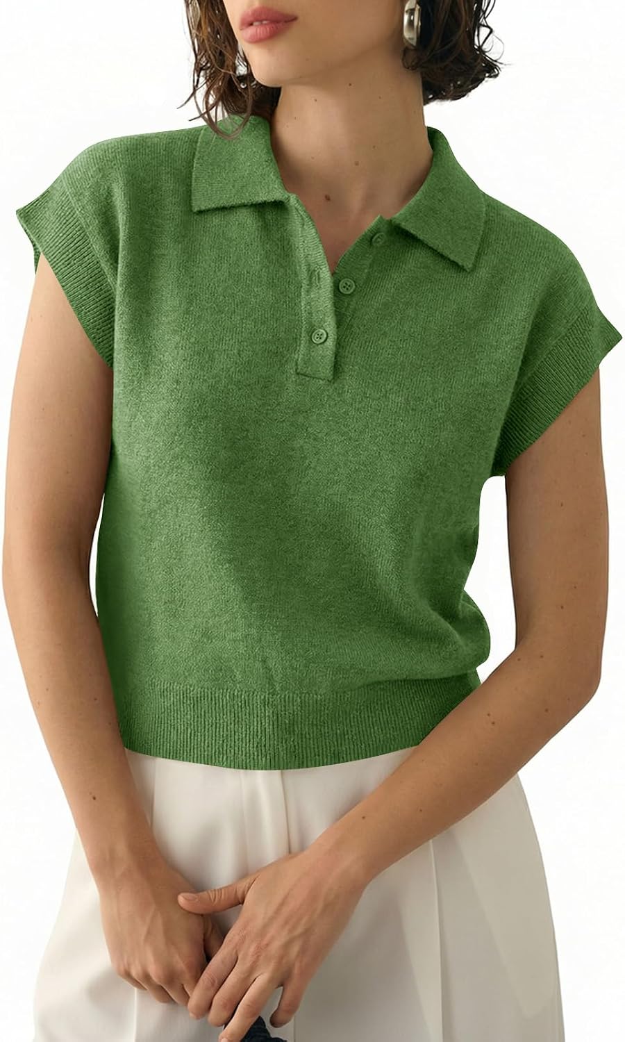 Saodimallsu Womens Cap Short Sleeve Sweater Top Summer Polo Shirts Button Collared Knit Business Casual Pullover Sweater