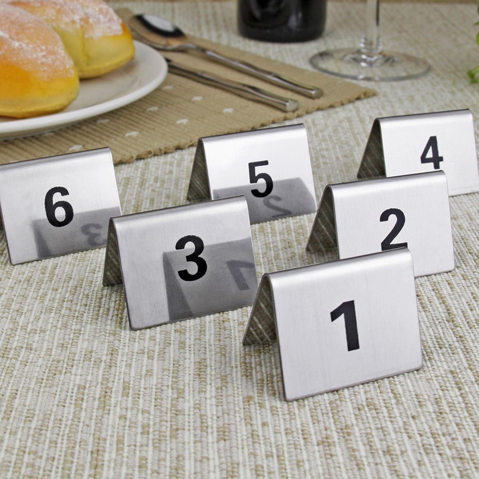 Números de Orden de Mesa de Restaurante de Doble Cara, Soportes de Acero Inoxidable fFor Números de Mesa, Tarjetas de Mesa Estilo Carpa for Cafeterías, Bares Y Banquetes(51~60)