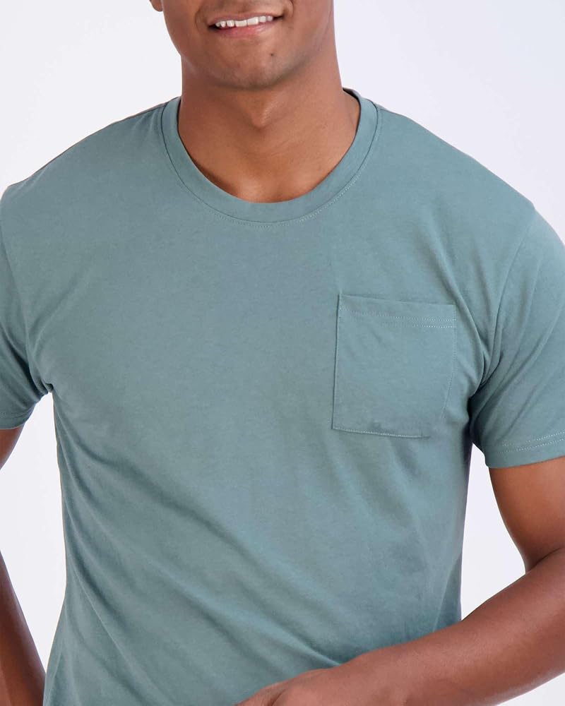 Real Essentials 4 Pack: Men's Cotton Performance Short Sleeve Crew Neck Pocket T-Shirt Athletic Top (Available in Big & Tall)