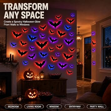 36 Pack Halloween Decorations Bats Decor Indoor Window Clings Wall Outdoor