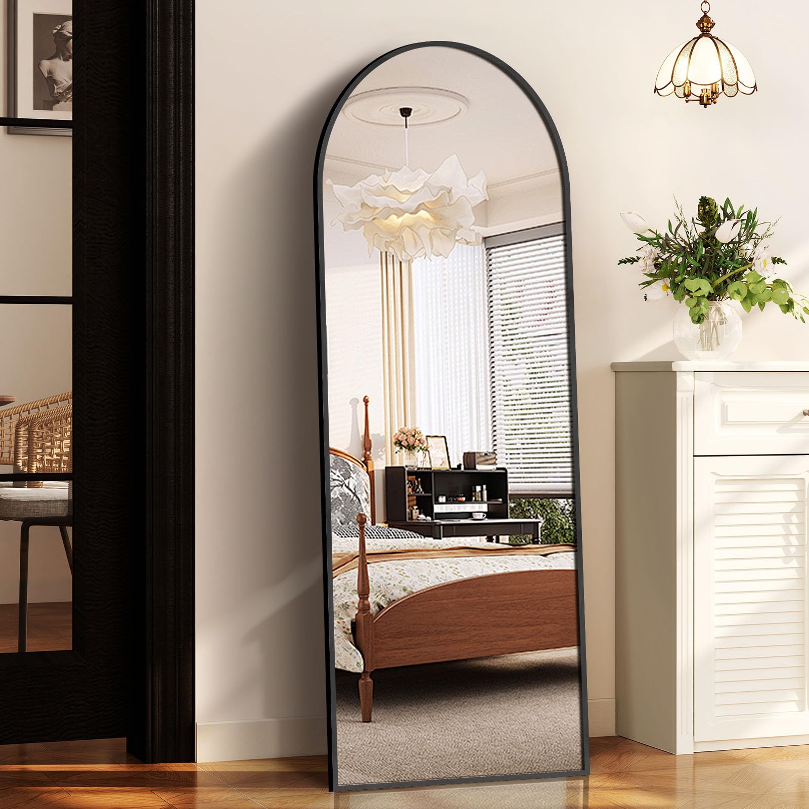 Arched Full Length Mirror, 58"x18" Full Body Floor Mirror with Stand for Bedroom & Cloakroom, Black