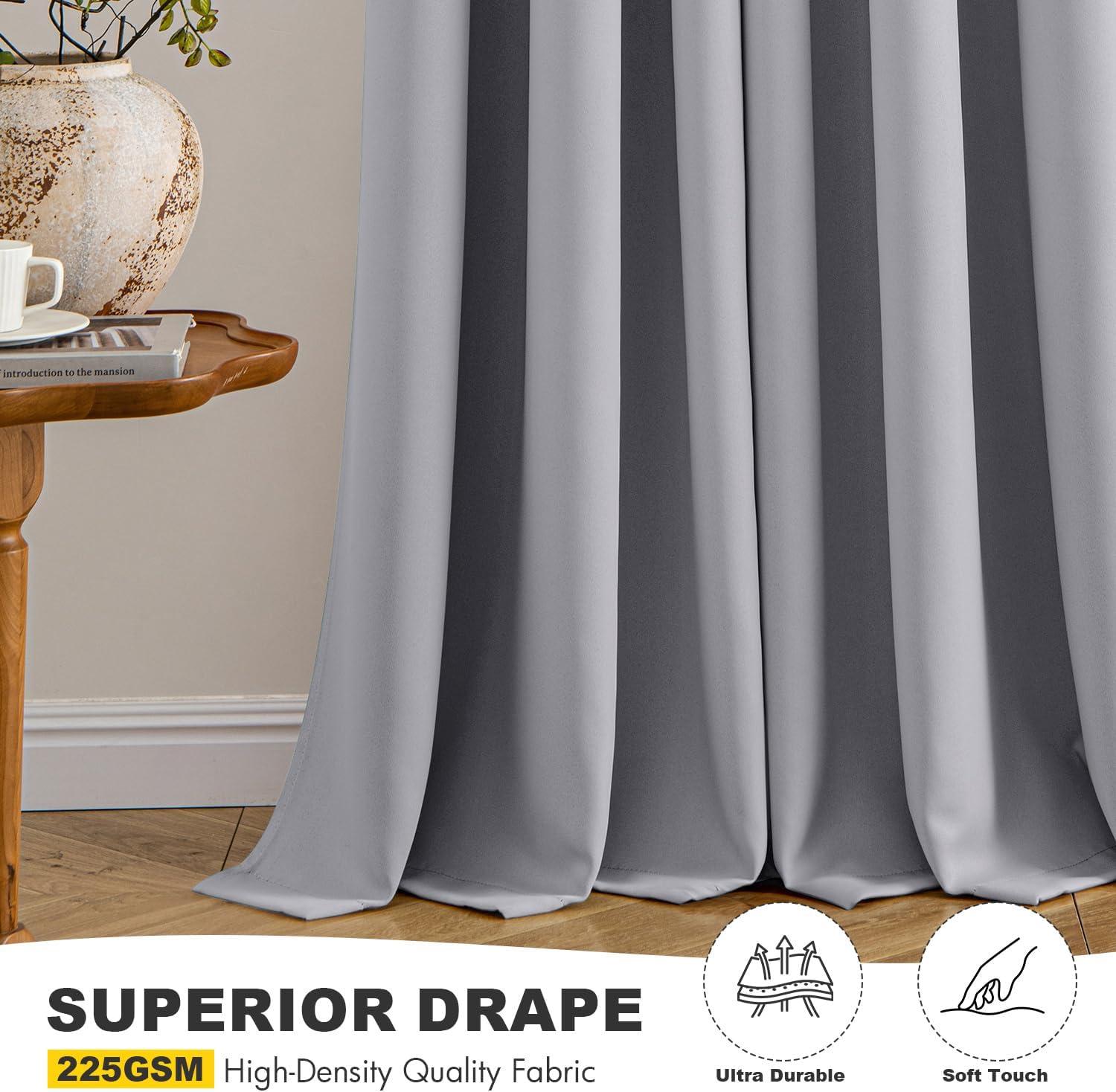 MIULEE Blackout Curtains for Bedroom Living Room 2 Panels, Thermal Insulated Room Darkening Drapes Grommet Noise Reducing Light Blocking Window Treatments 45 Inches Long 40x45 Inch Light Grey thumbnail