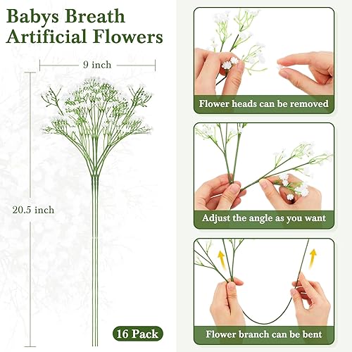 Miniatura 25 de Janinka 50 flores artificiales de aliento de bebé, flores artificiales de gypsophila de 20.8 pulgadas, tacto real, ramo de gypsophila falsa