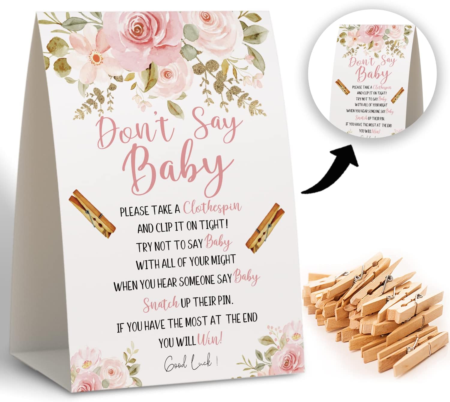 Don't Say Baby Clothespin Games,Floral Baby Shower Game