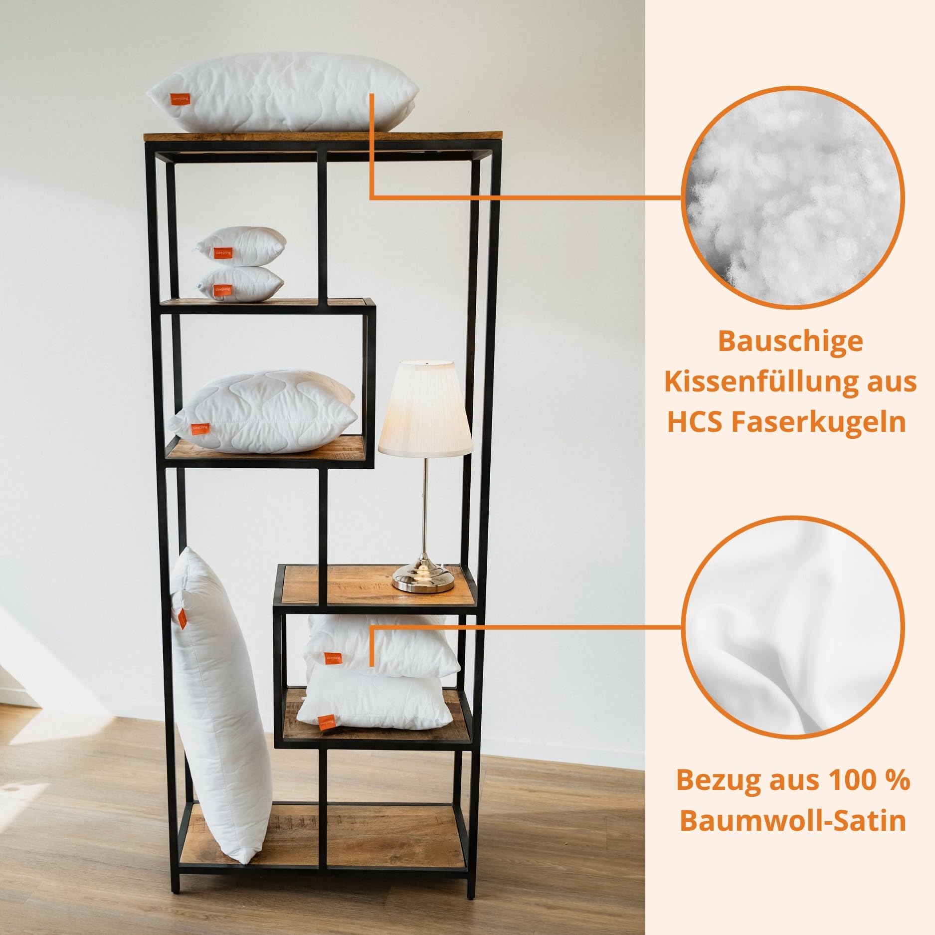 sleepling 2er Set Kissen 40x40 cm, Sofakissen, Kissenfüllung, Komfort 300 | Füllung Faserkugeln, Bezug Baumwollsatin, Deko Zierkissen für Allergiker 40 x 40, OEKO-TEX, Waschbar, Made in EU, 2 Stück