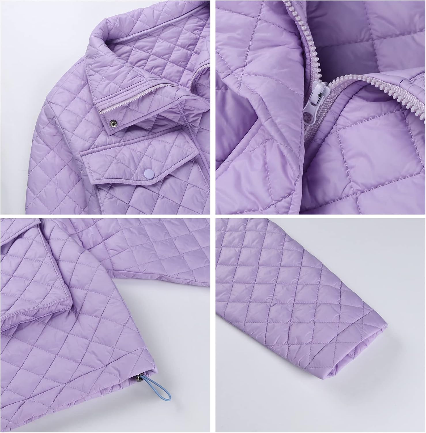 Flygo Women's Diamond Quilted Puffer Jacket Winter Lightweight Crop Padded Coat