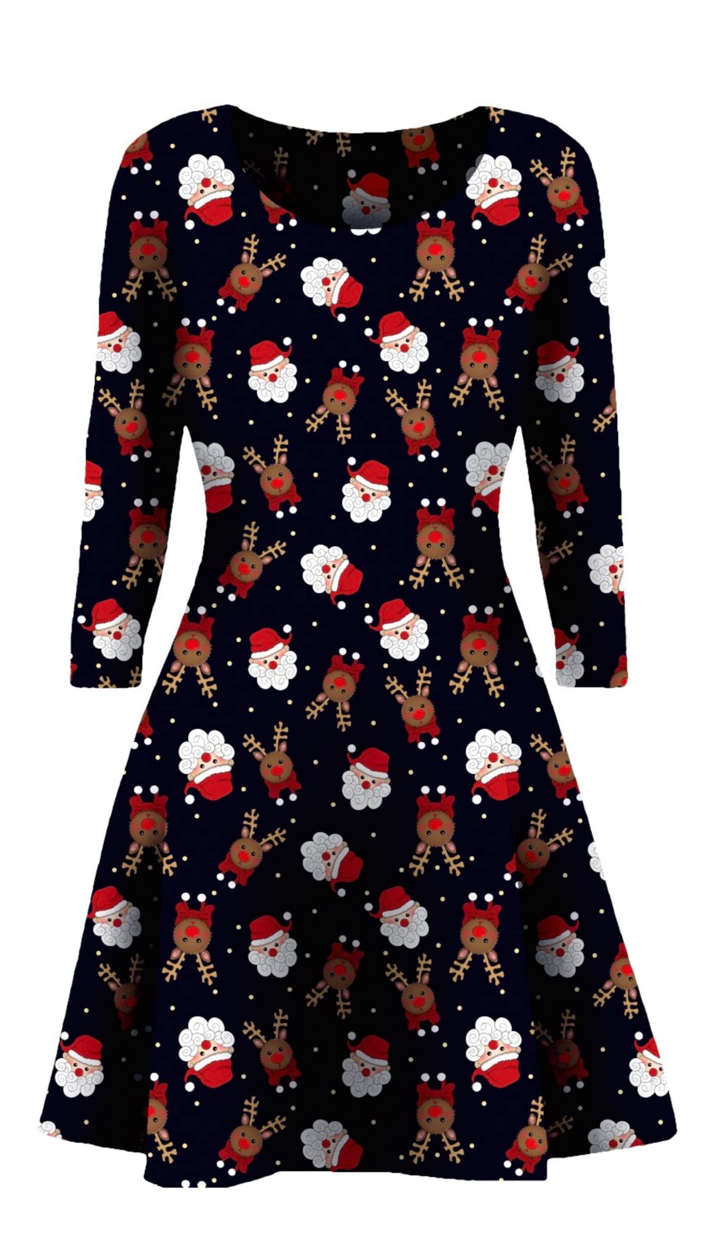 STAR FASHION Womens Christmas Party Dress Snowman Swing Dress Novelty Printed Skater Xmas Dress Secret Santa Gift SF0407 SM
