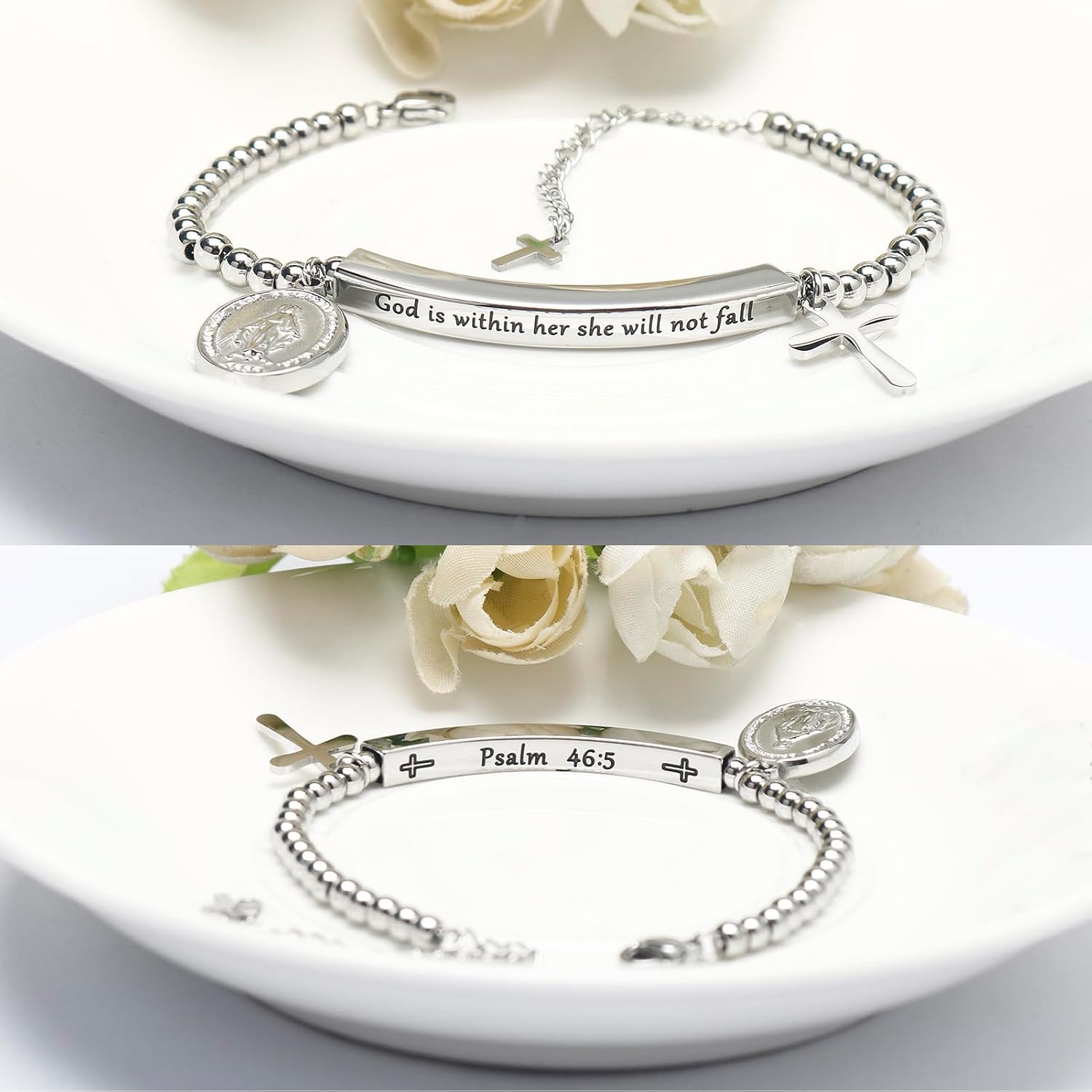 DS Inspirational Bracelet for Women Christian Engraved Bibler Verse Cross Butterfly Daisies Charm Bracelet, Exquisite Stainless Steel Jewelry Daughter Best Friend Bestie - Image 4