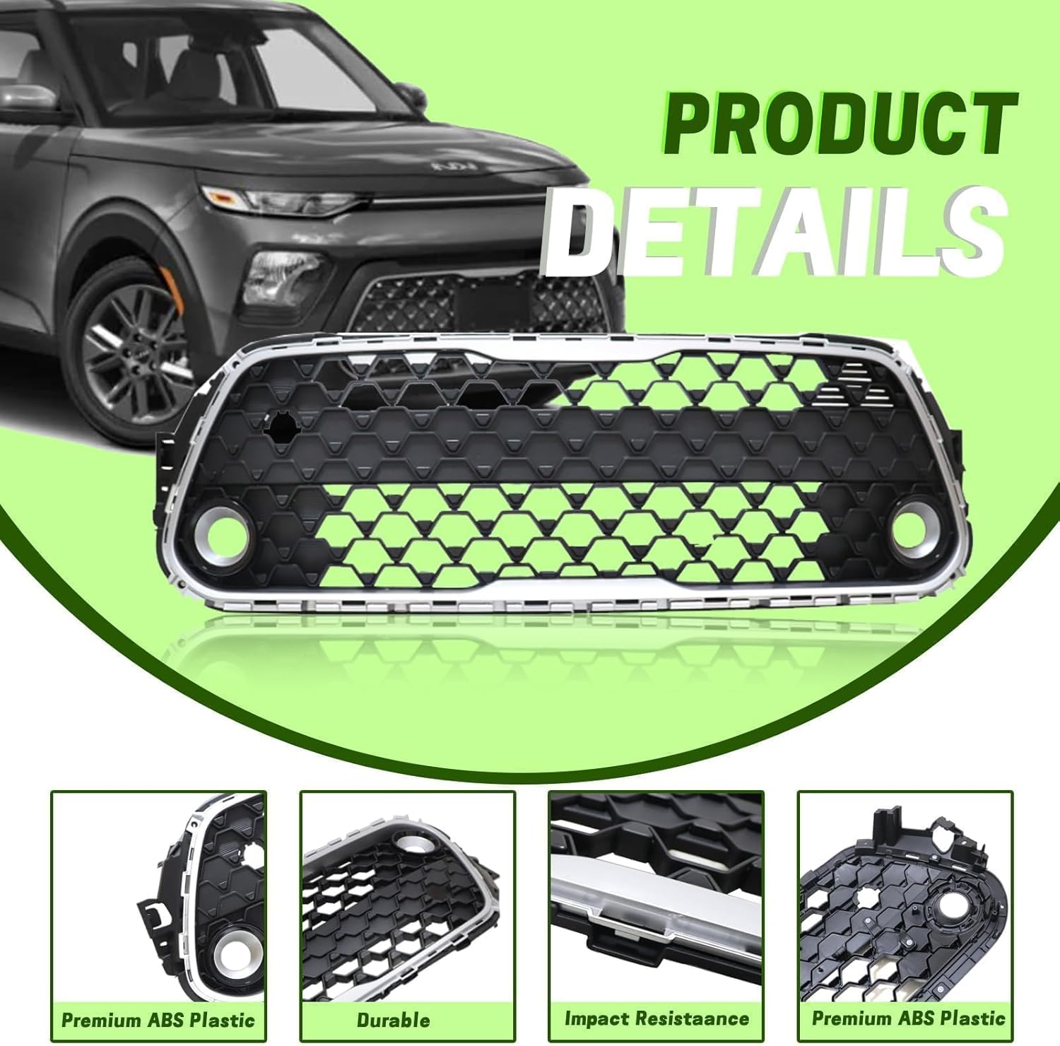 SecosAutoparts Front Lower Grille W/Foglight Hole Compatible with Kia Soul EX 2020 2021 2022 Replace# 86530K0020