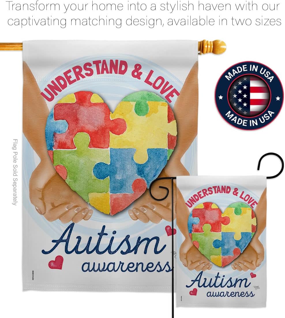 Breeze Decor Understand Autism Awareness House Flag Support Inspirational Survivor Ribbon Prevention Cancer Breast BLM Decoration Banner Small Garden Yard Gift Double-Sided, 28" x 40", Made in USA