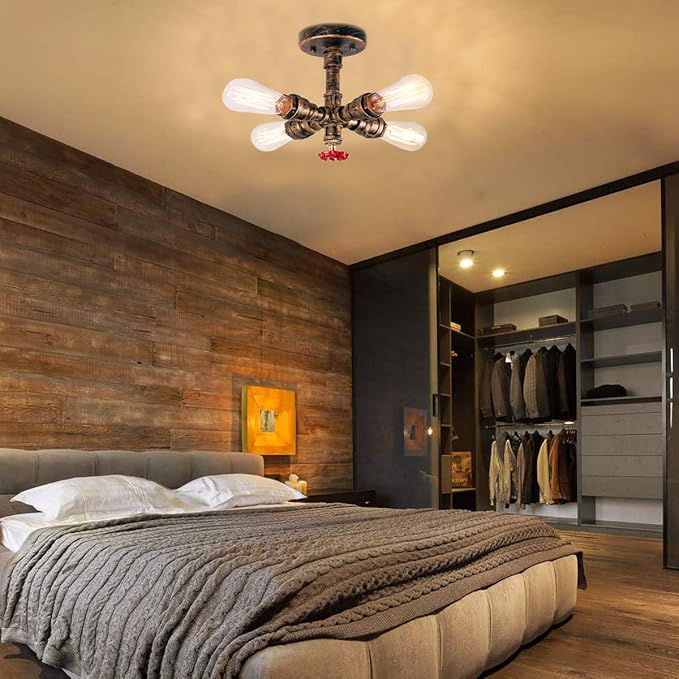 iDEGU iDEGU Industriële plafondlamp, vintage plafondlamp, slang, wandlamp, plafondlamp, met 4 lampen (roest) photo 3