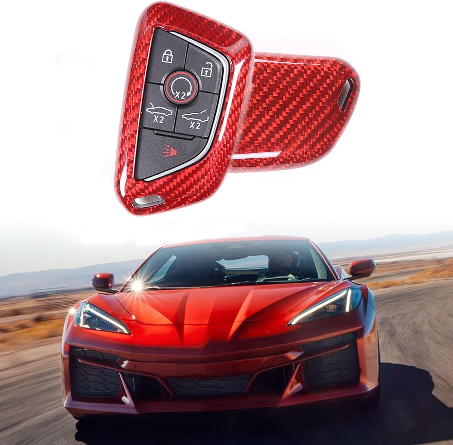 for Corvette C8 Real Dry Carbon Fiber Key Fob Case Cover Compatible with Corvette C8 2020-2024 2025,Car Smart Remote Key Fob Cover Case Protection Shell Accessories (Red)
