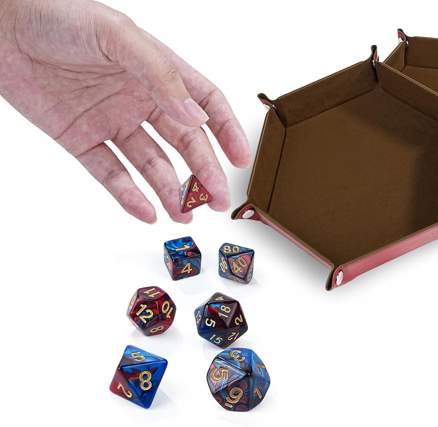 DND Dice,42-Piece Polyhedral Dice Set for D&D - Includes 6 Colorful Dice Bags & PU Leather Velvet Dice Tray - RPG MTG Dungeons and Dragons Table Games Accessories(Colour Mixing)