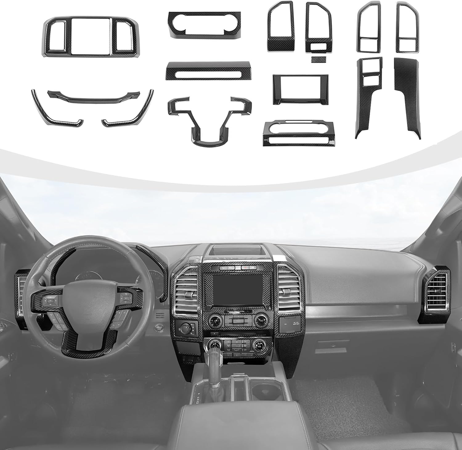 for F150 Interior Trim Kit, 11PCS Center Console Dashboard Trim & Navigation Panel Cover Compatible with 2015-2020 Ford F150 Carbon Fiber Interior Accessories