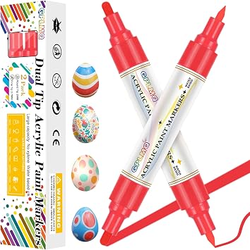 Paint Markers Paint Pens - 2 Pack Dual Tip Acrylic Permanent Marker 0.7mm & 3mm, Non-Toxic, Water-Based for Art Painting, Stone, Ceramic, Glass, Wood, Fabric, Metal, DIY Crafts Red