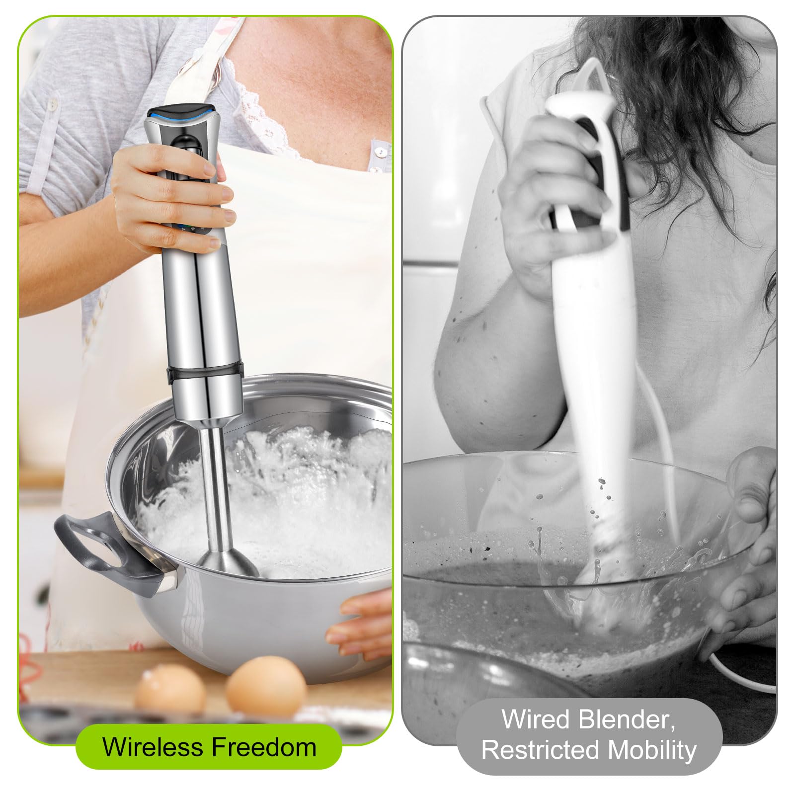 Variable Speed Rechargeable Cordless Immersion Hand Blender Wireless...