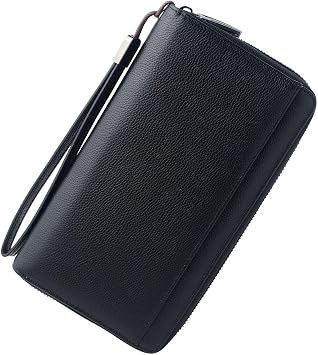 Travel Document Organizer RFID Blocking Leather Multiple Passport Wallet Family Holder Id Wrist Strap(Black)