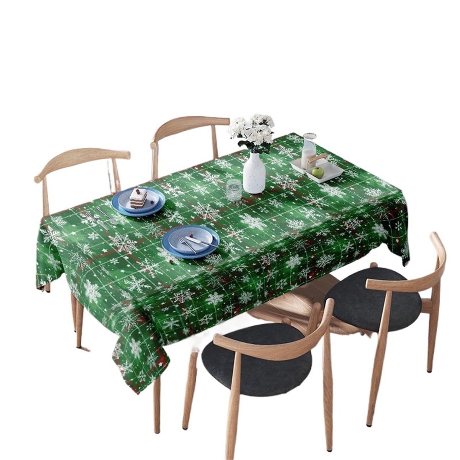 LYXYGMV Waterproof Tablecloth Festive Green Snowflakes Holiday Dinner Party Decor Table Cover Winter Tableclot for Dining Room(100X140CM)