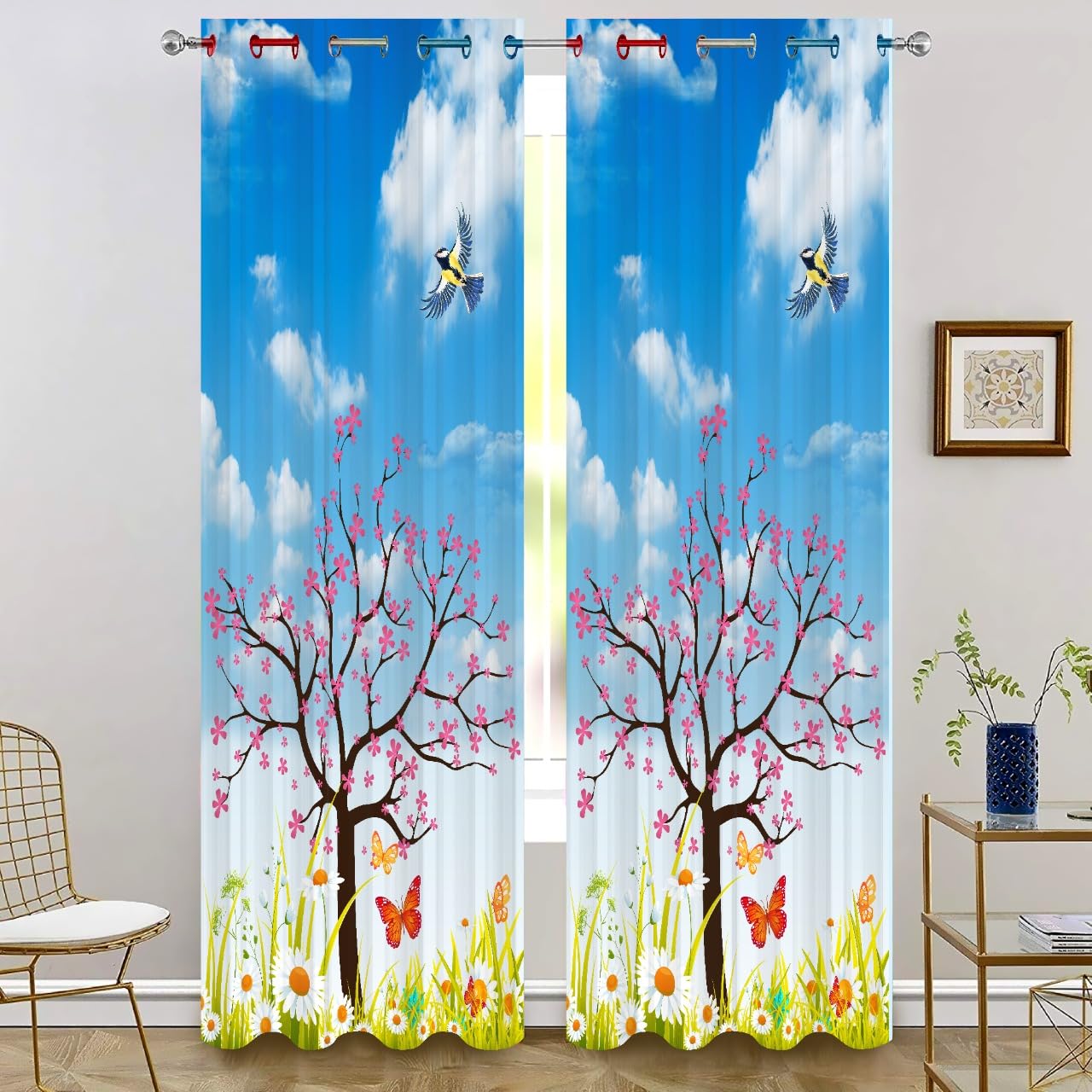DHEBA FASHION 3D Clouds Digital Printed Polyester Fabric Curtains for Bed Room Living Room Kids Room Blue Color Window/Door/Long Door(D.N.A164) (4 x 9 Feet (Size: 48 x 108 Inch) Long Door, 2)