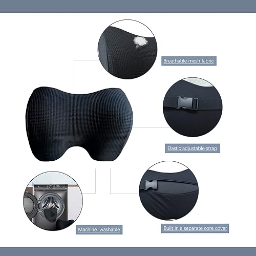 Miniatura 6 de SPRFUFLY Make Relaxing - Almohada para reposacabezas de automóvil + almohada de apoyo lumbar para automóvil, 100% espuma viscoelástica con funda