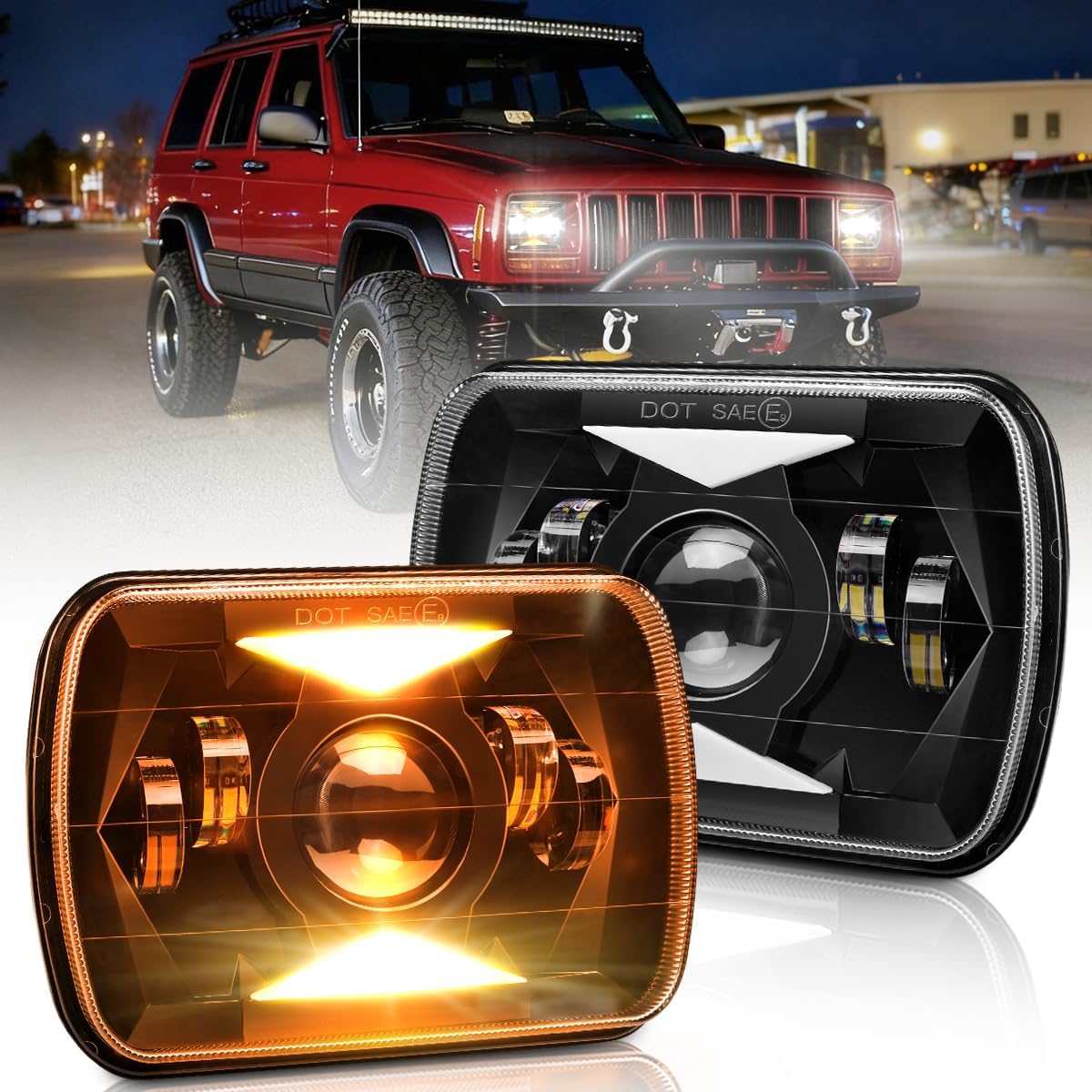 5x7 7x6 In LED Headlights High/Low Beam with White/Amber DRL Turn Signal Rectangular Headlamp for Truck Off-road Van SUV Pickup Blazer Isuzu GMC for H6054 H6545 H6052 H5054 Socket