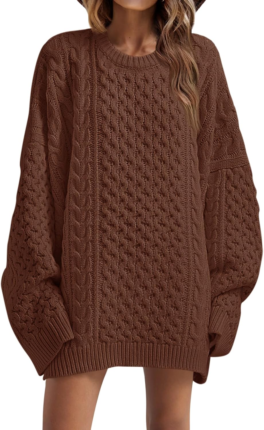 Saodimallsu Womens Oversized Sweaters Chunky Cable Knit Crewneck Long Sleeve Loose Tunic Sweater Tops