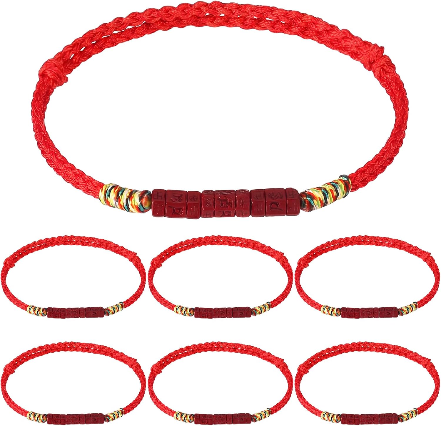 Tondiamo 6 Pcs Buddhist Red String Bracelets Good Luck Protection Gift Spiritual Om Mani Padme Hum Red Cinnabar Handmade Beads Bracelet Adjustable Spiritual Jewelry Gift for Women Men
