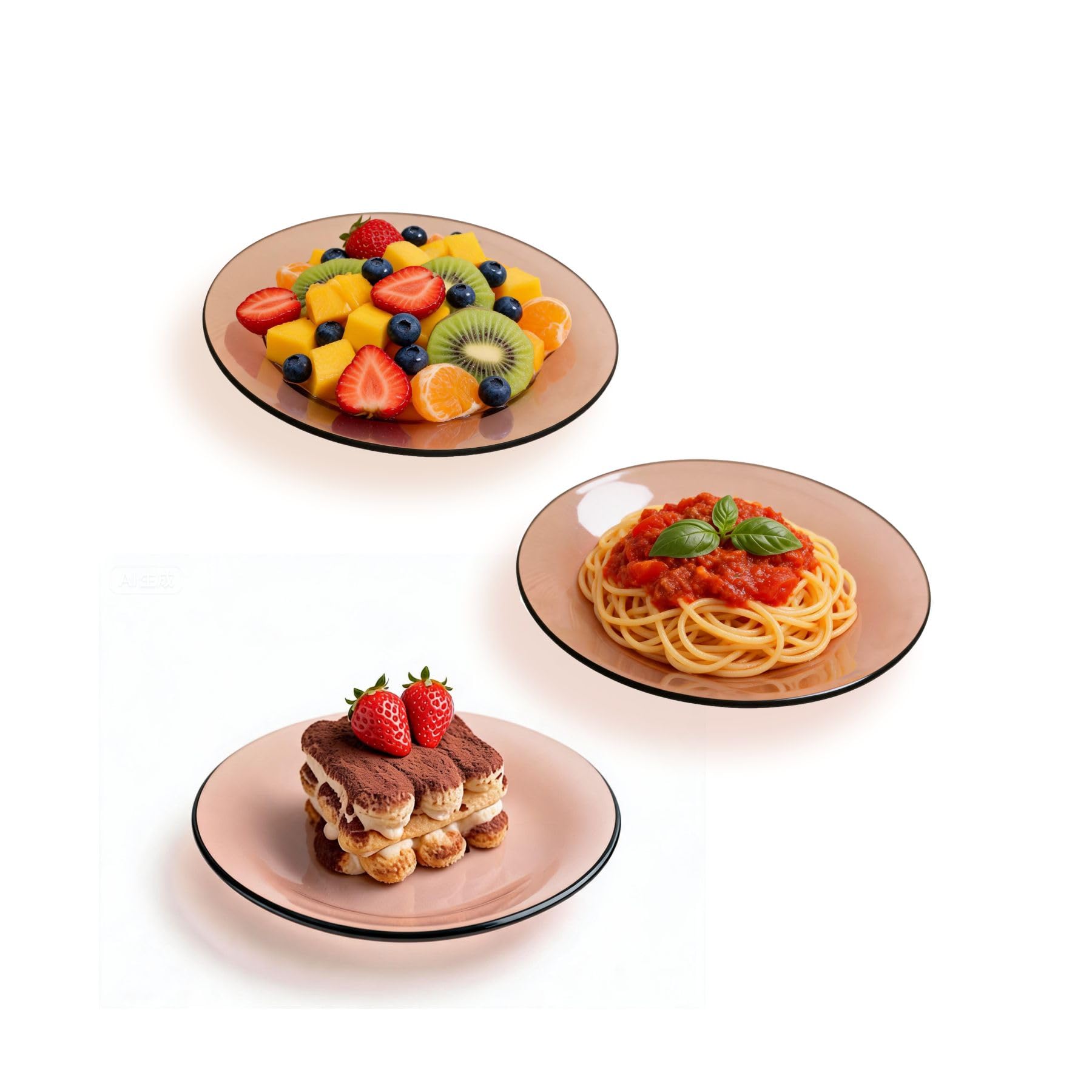 AGLAS-3pcs Ovenproof Premium Tempered Glass Plates Oven Safe for Baking 20cm(7.7in),Dusty Pink Glass Plates, Oven to Table Glass Plate Dish,Microwave Safe