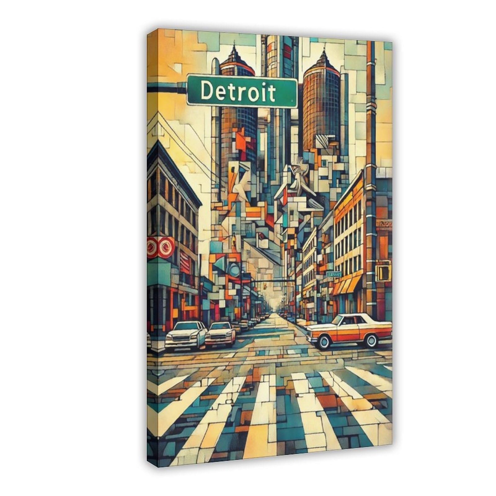 Bareronor Detroit Street Canvas Poster Bedroom Decor Landscape Office Room Decor Gift 20" L X 30" W