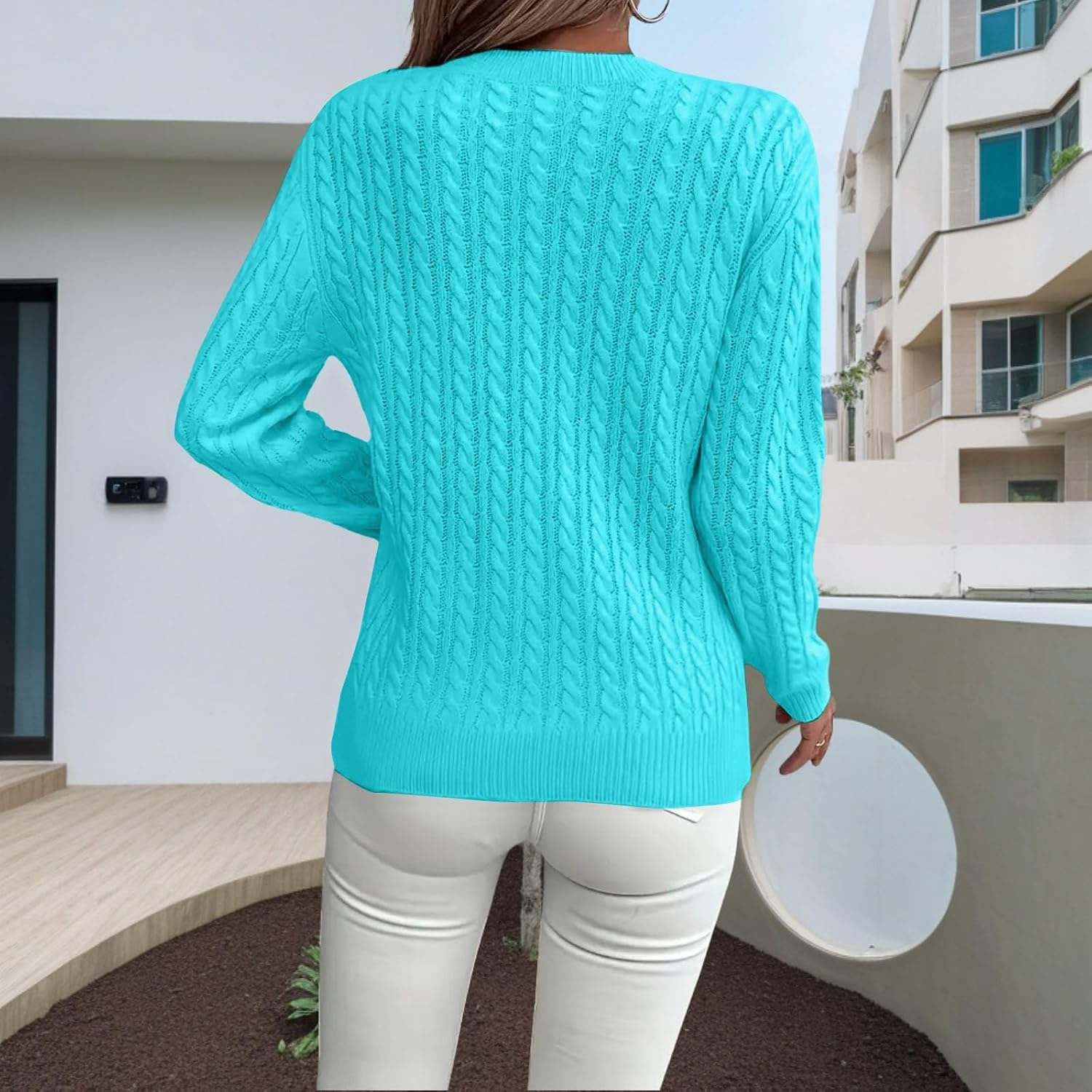 Heevina Sweaters for Women Crewneck Cable Solid Color Long Sleeve Base Sweater Pullover Trendy Jumpers Winter Fall