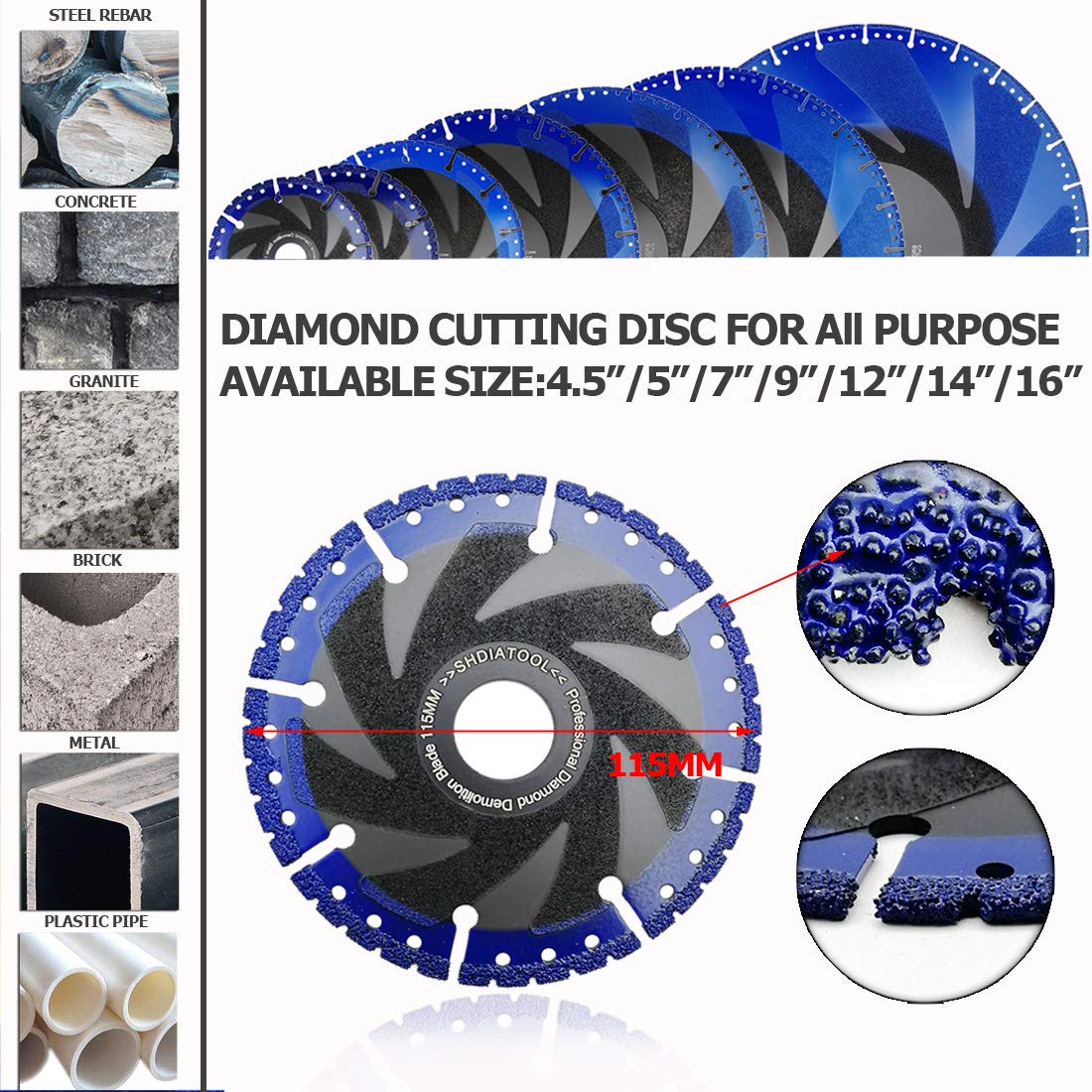 SHDIATOOL Tarcza tnąca diamentowa 2 szt. 5 cali / 125 mm luzowana próżniowo kółko do odcięcia do wszystkich zastosowań ostrza do rozbiórki do kamienia żelaza stali metalu