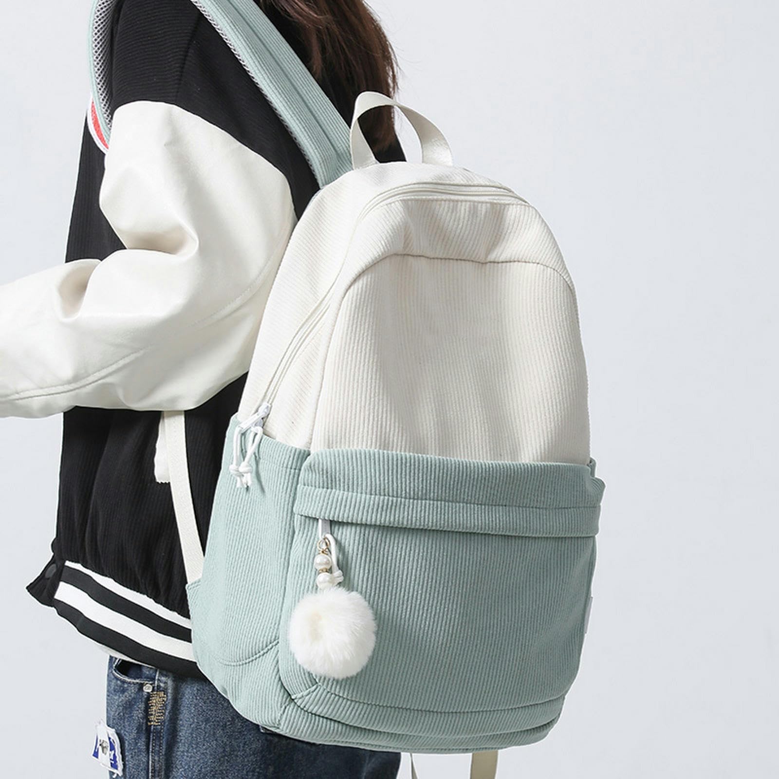 NOGRAX Schulrucksack Streifen Nette Cord Frau Rucksack Schultasche Für Teenager Mädchen Jungen Harajuku Patchwork Farbe Student Lady Buch Tasche Pack