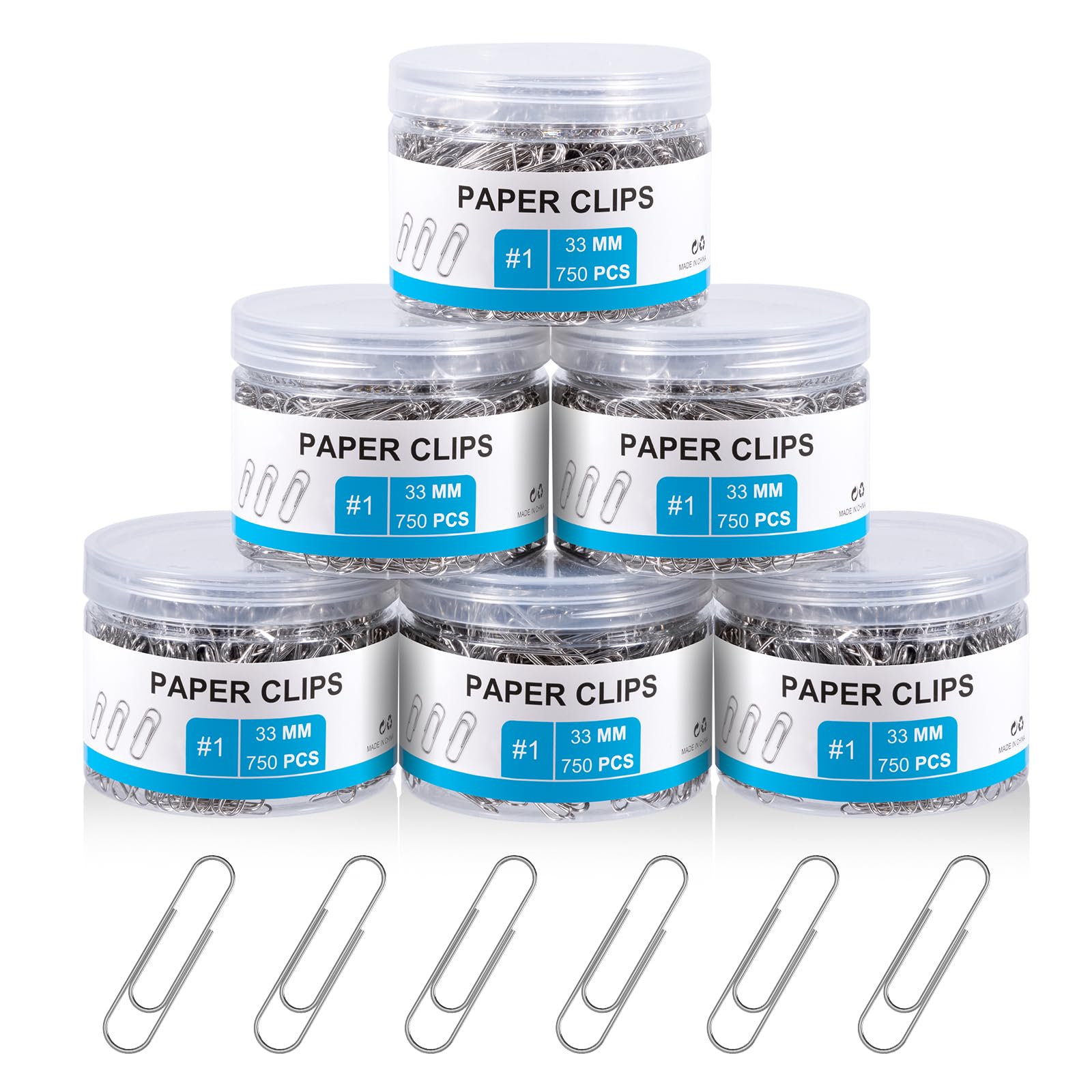 4500 graffette per carta, medie: 3,3 cm, graffette per ufficio, documenti, studenti, scuola, casa, graffette in metallo per carta, 750 pezzi x 6 scatole, argento
