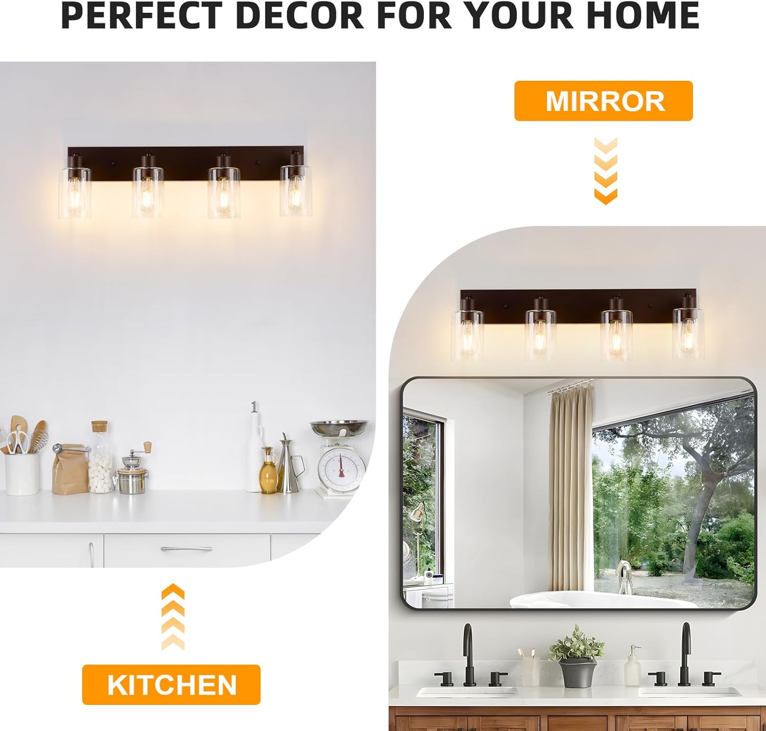 4 Lights Bathroom Light Fixtures Oil Rubbed Bronze Vanity Light with Clear Glass Shade 30in Modern Bathroom Lighting Fixtures Over Mirror for Bedroom/Living Room