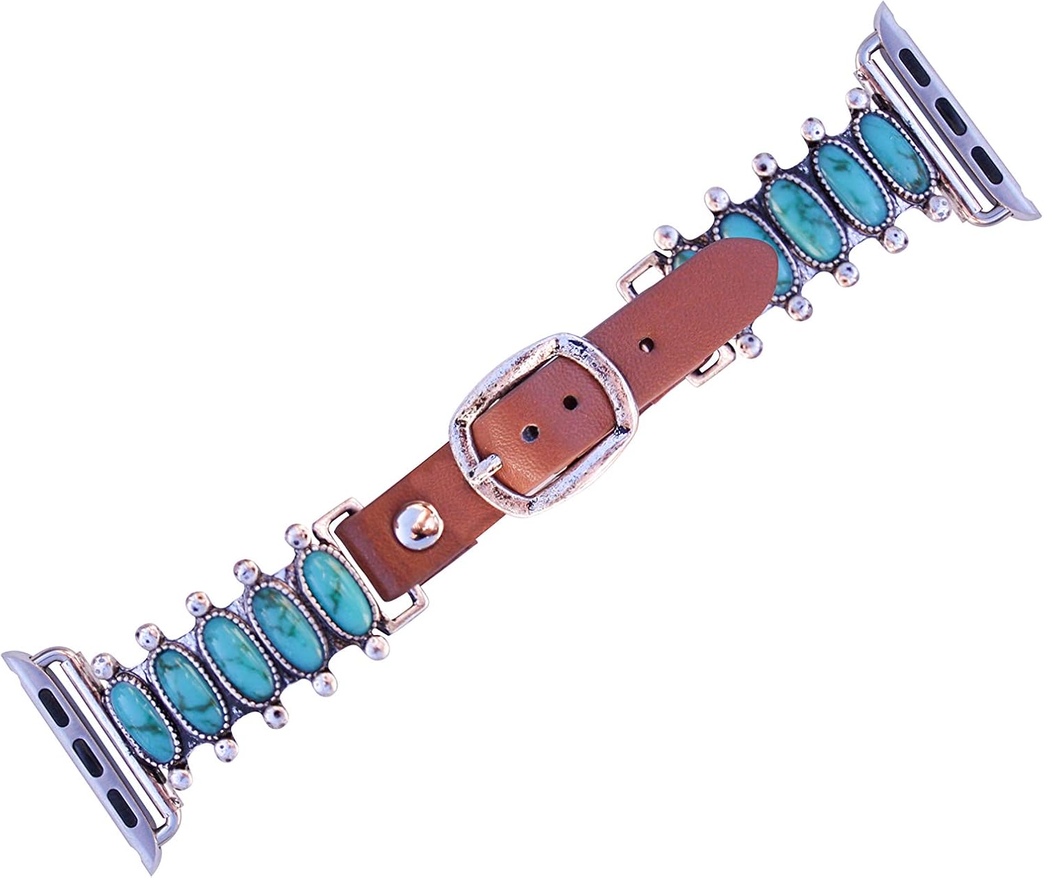 38mm, 40mm, 41mm compatible for Apple Watch Series 8,7,6,5,4, and SE Small Versions, Western Shape Faux Turquoise, Genuine Leather Band No. 68T - Image 3