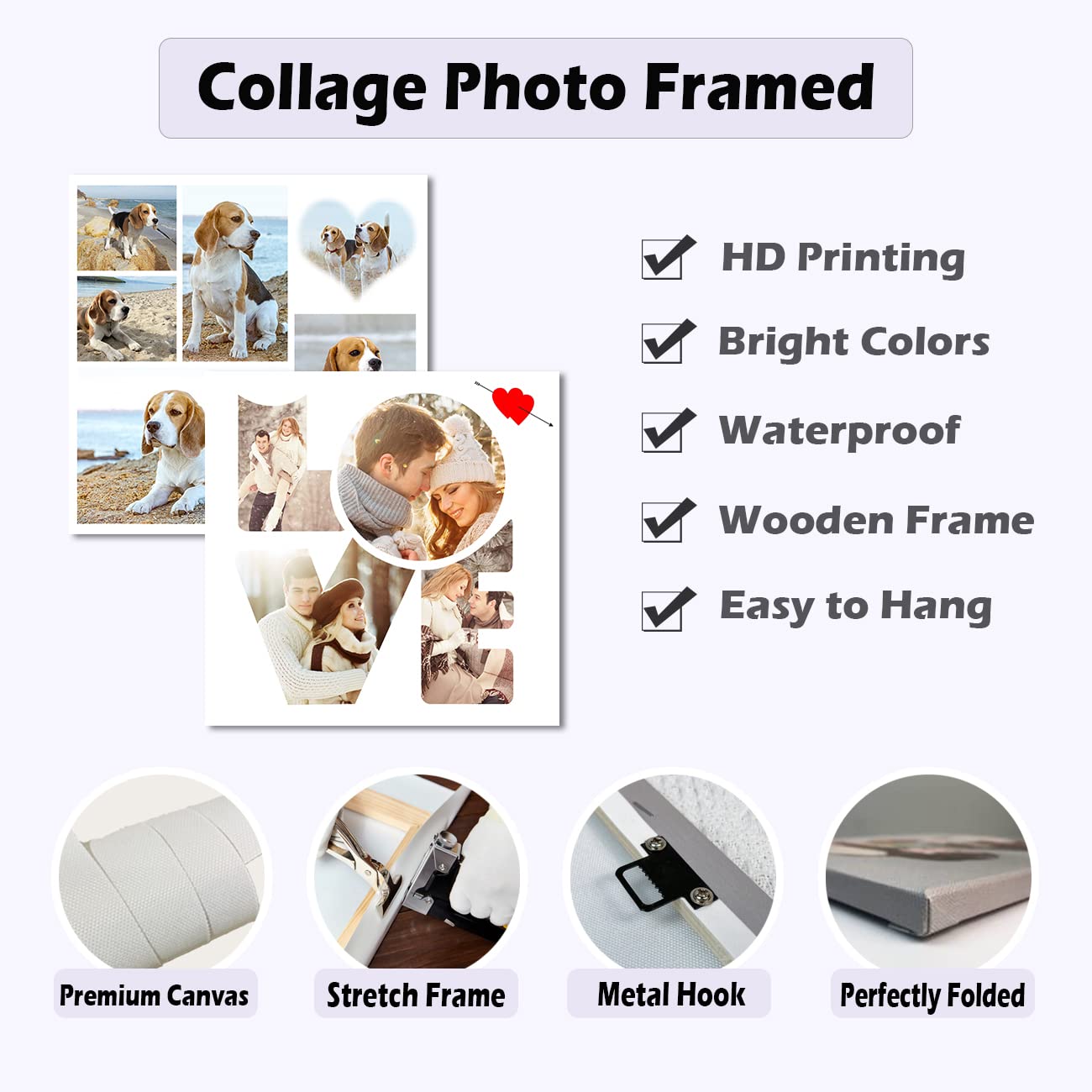 LZIMU Collage Leinwanddrucke mit Ihren Fotos personalisierte Mehrfachbilder für die Wand individuelle Collage Fotogeschenke mit Rahmen (Bild-1,40x60cm)