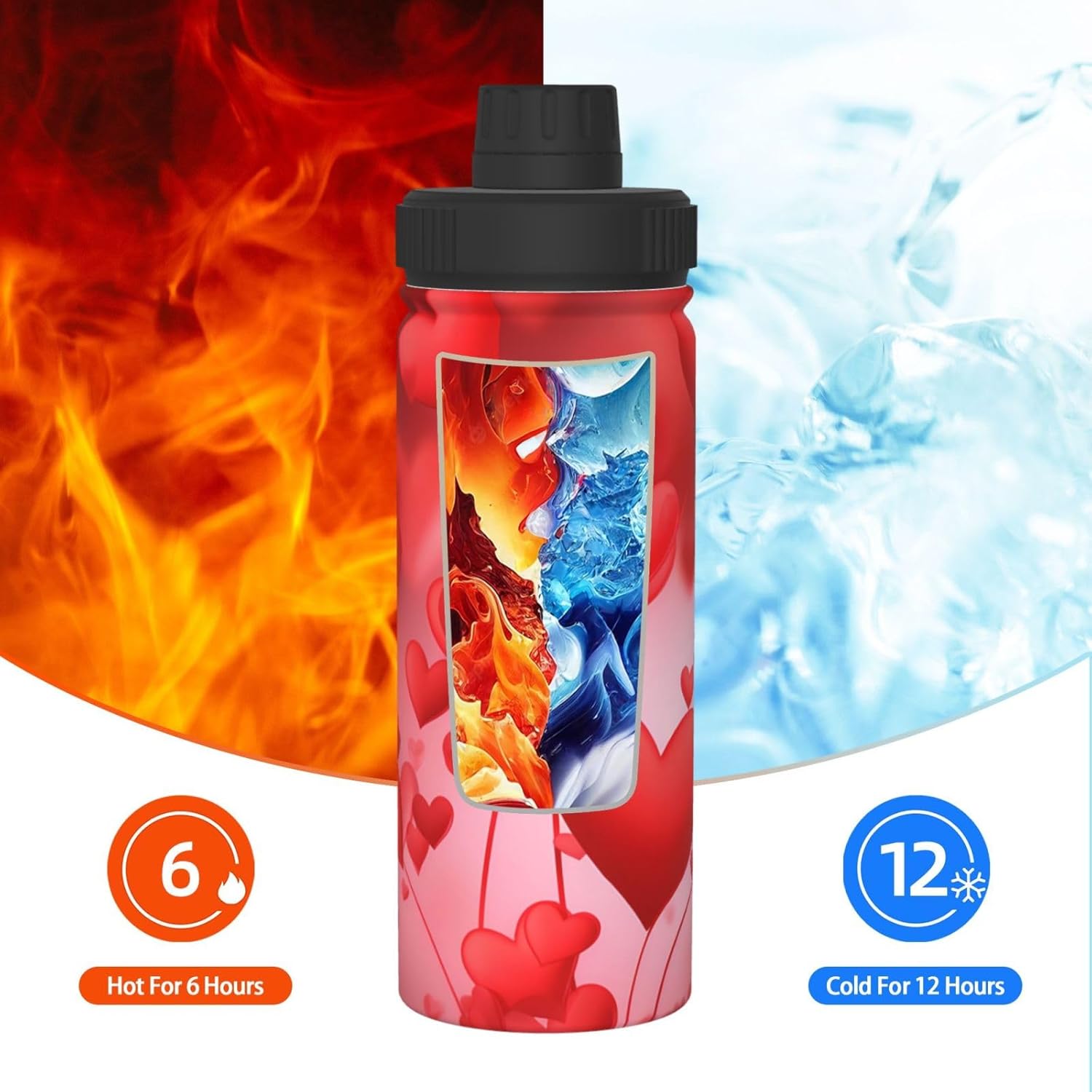Valentine's Day 18 oz Stainless Steel Water Bottles Insulated Sports Water Bottle with Spout Lid, Heart Shape Balloon Double Wall Travel Water Flask for Men Women