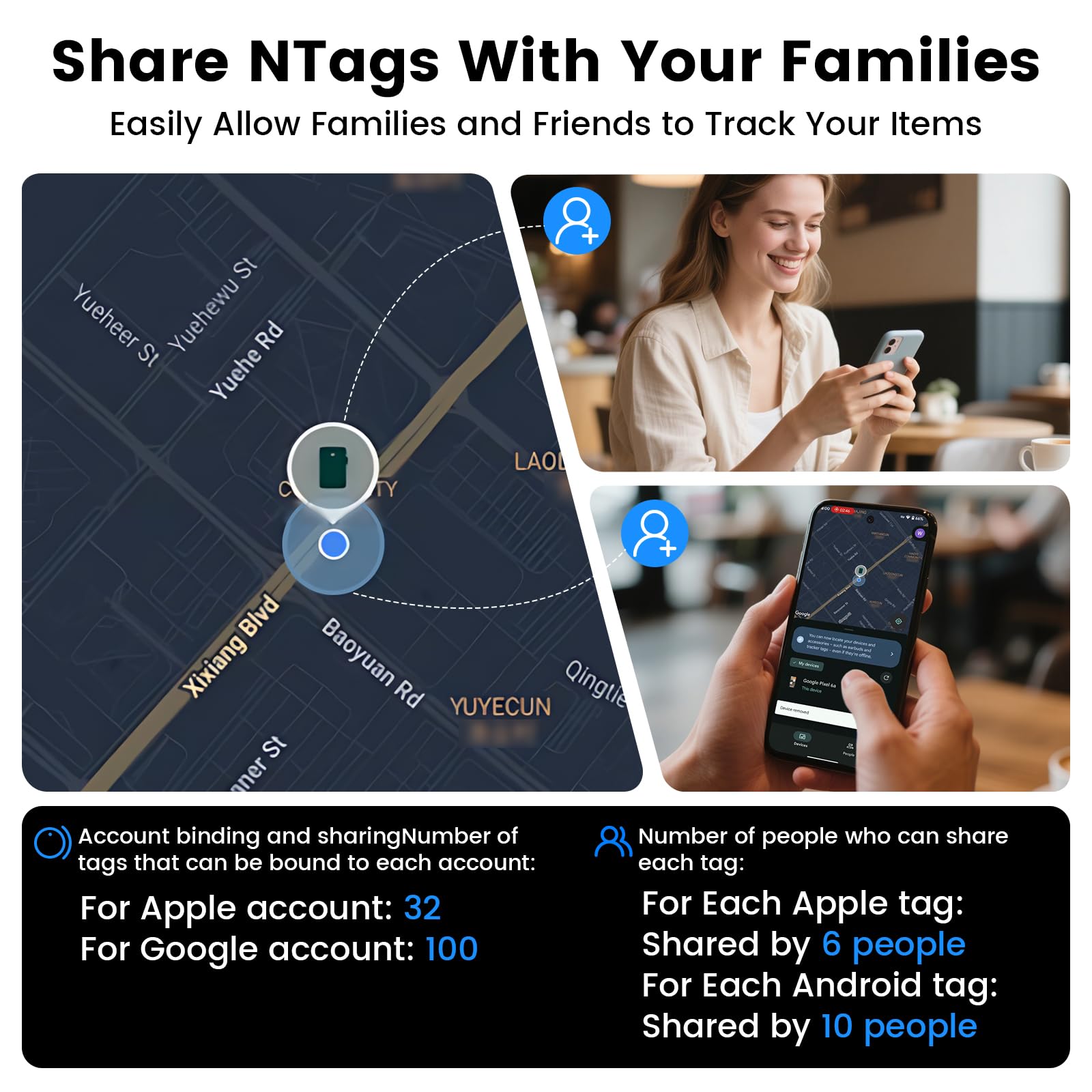 Confezione da 4 targhette tracker – Confezione da 4 per Android e iOS Find My App, Bluetooth Tracker compatibile sia con Google Find Hub che Apple Find My App, Trova oggetti per chiavi, portafogli