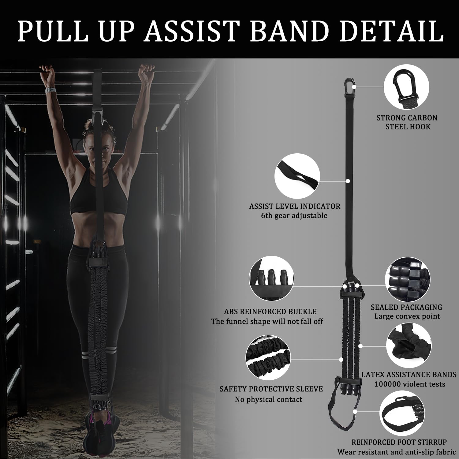 koukenbi Pull Up Assistance Bands,Heavy Duty Resistance Band for Pull Up Bar,3 Heavy-Duty Adjustable Pull Up Bands Set for Enhanced Strength Training with Feet Rest