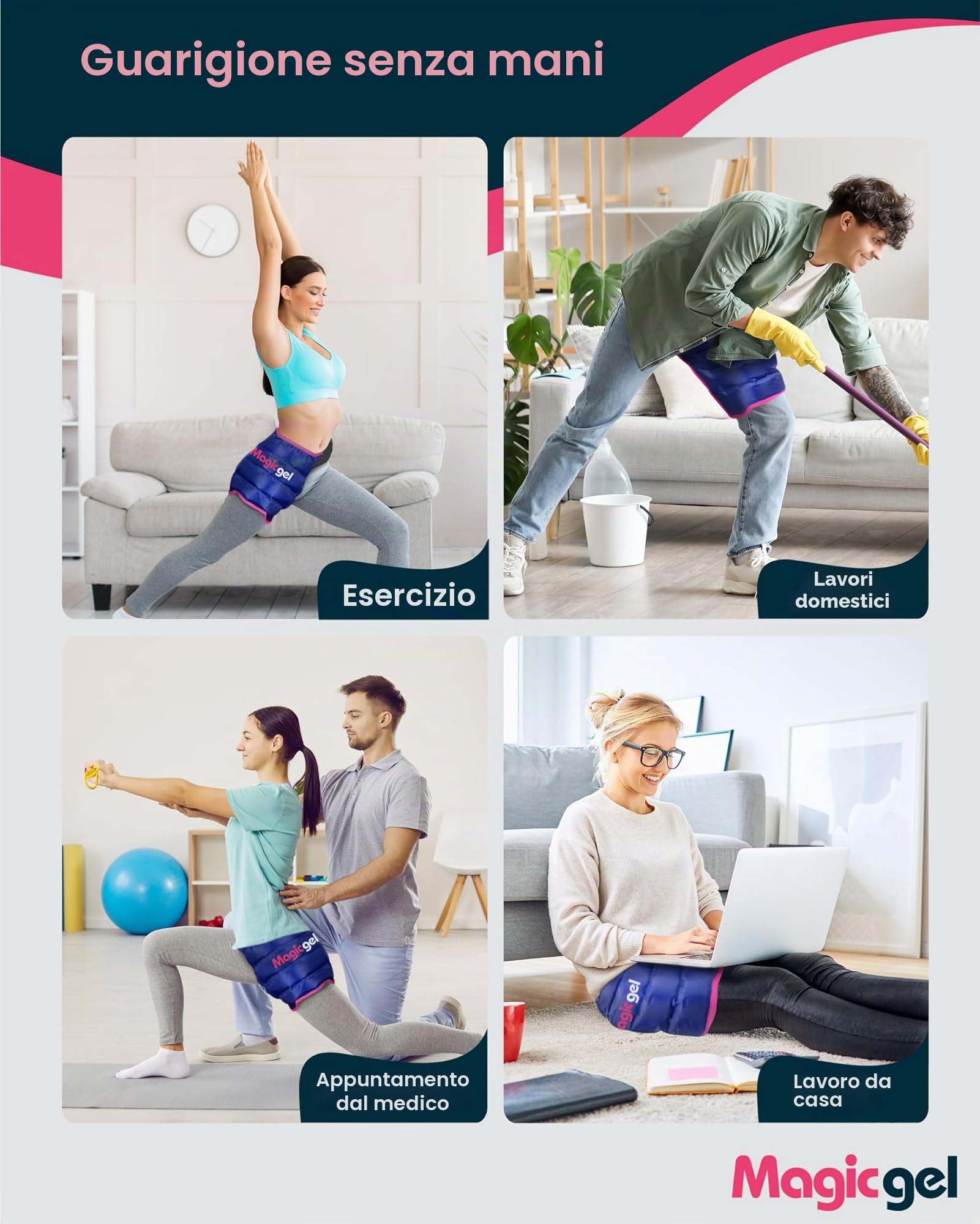 Magic Gel Fascia in Gel Ghiaccio Riutilizzabile - Caldo o Freddo per per Dolori al Fianco, Terapia Spalla, Sciatica, Dolore e Scoliosi - Sicuro e Facile da Usare