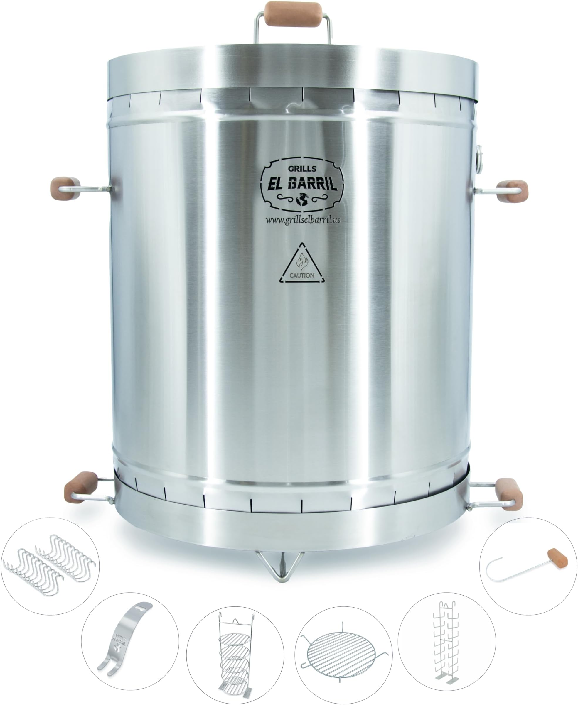 EL BARRIL 60lbs Grill & Smoker Barrel, Stainless Steel Charcoal Smoker Grill – Portable Outdoor Smokers with Even Heat Distribution & Grilling Accessories