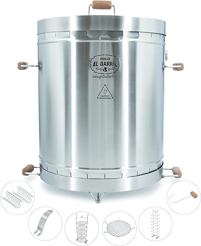 EL BARRIL - Parrilla y ahumador de 60 libras, parrilla ahumadora de carbón de acero inoxidable - Ahumadores portátiles al aire libre con