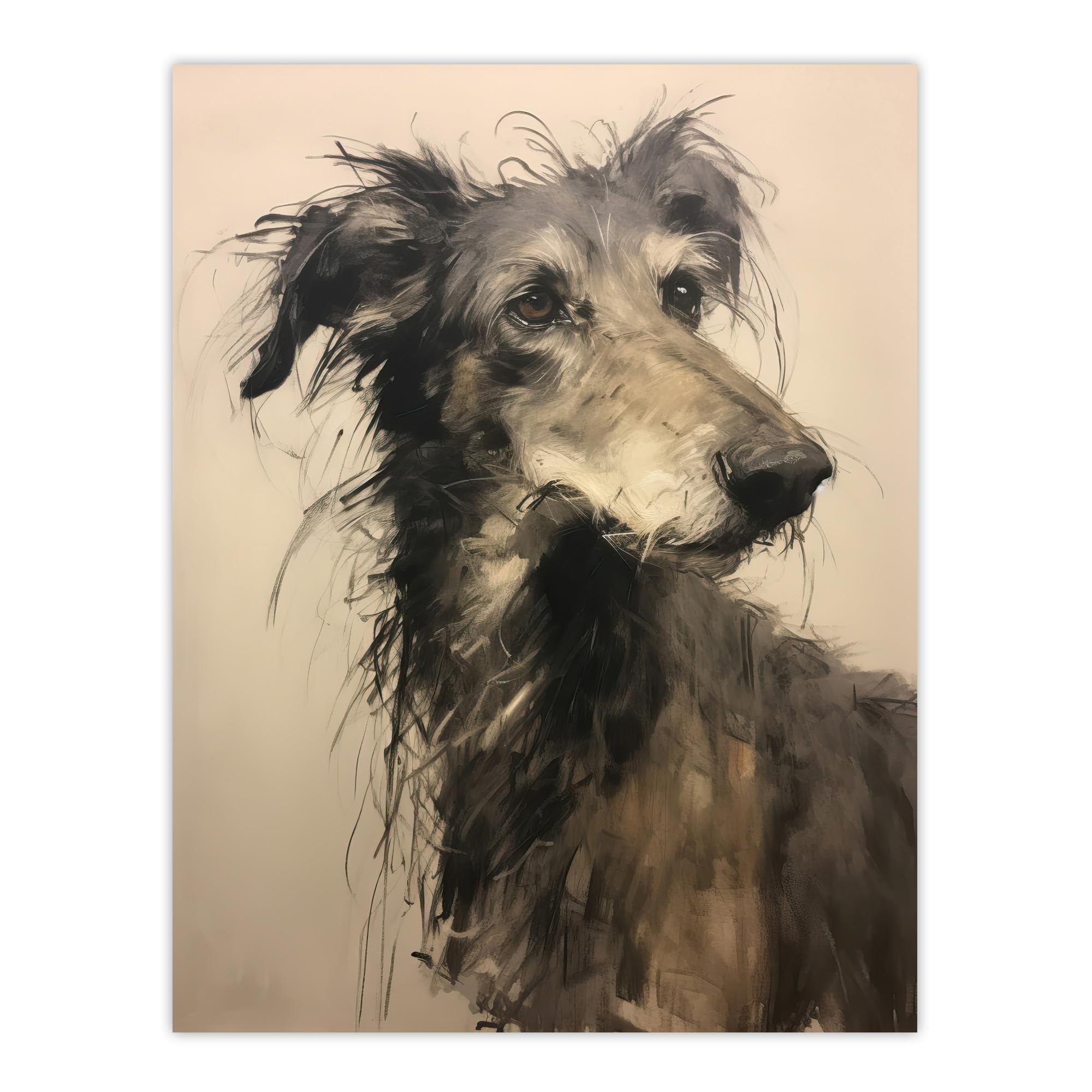 Artery8 Deerhound Black & White Charcoal Drawing Poster - W18" x H24"