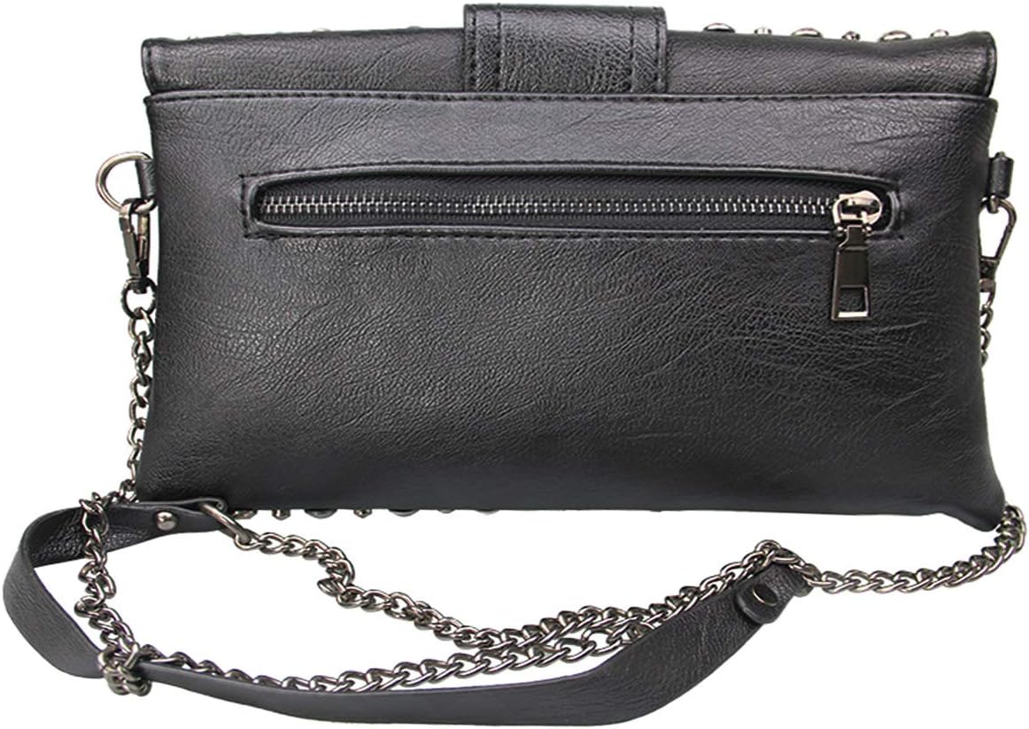 Women Ladies Punk Rivet Purse Satchel PU Leather Shoulder Crossbody Top-handle Bag Tote Handbag Black - Image 3