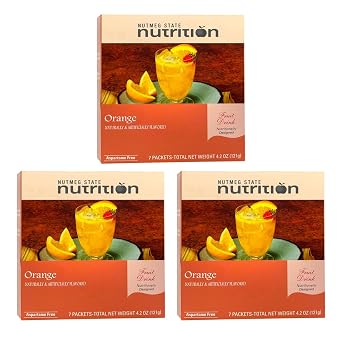 Nutmeg State Nutrition - Fruit Drink - High Protein, Low Calorie, Low Carb, Low Sugar, Fat Free, Loaded with Vitamins, 7 Servings Per Box Orange, 3 Pack