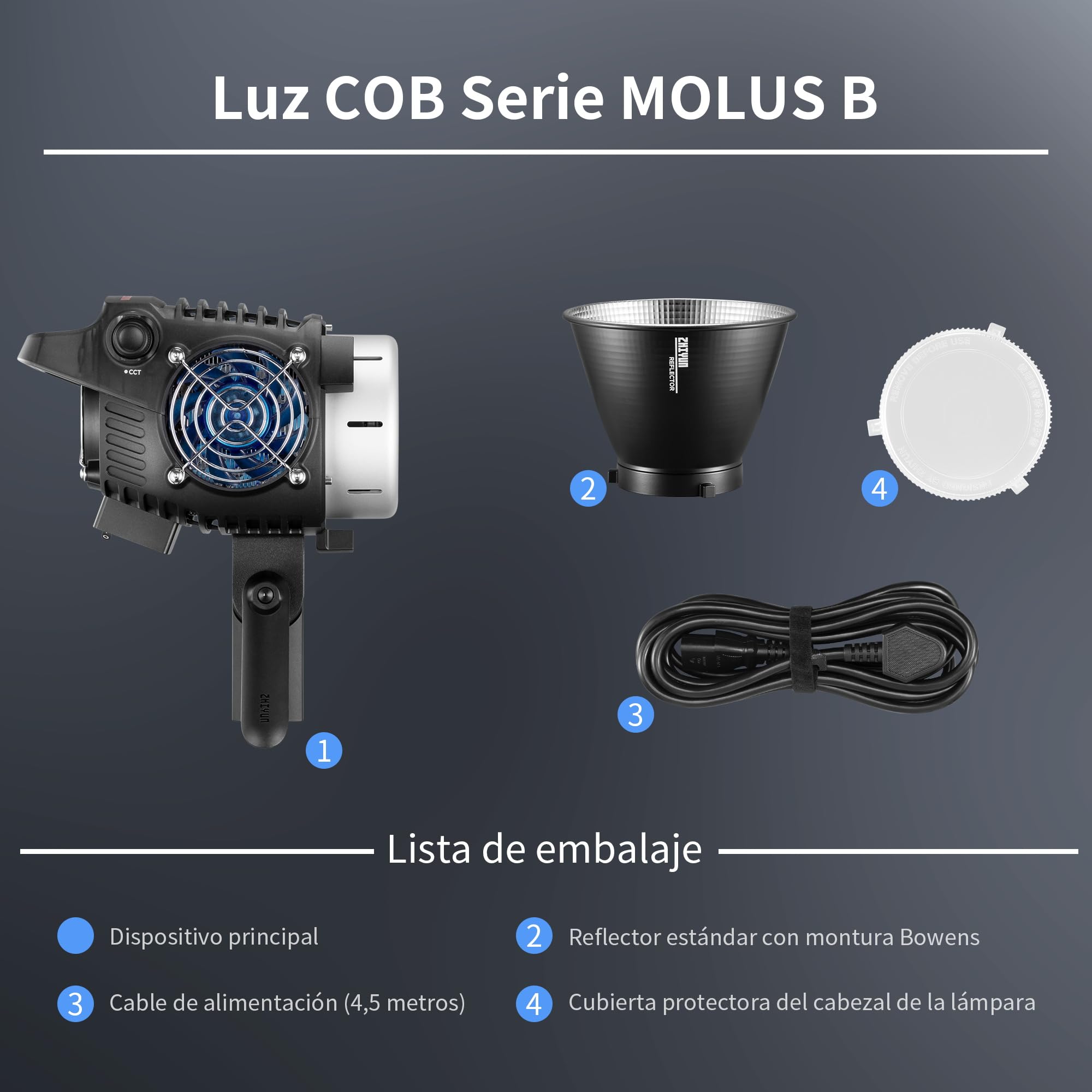 ZHIYUN Molus B100 [Oficial] Luz de Video de 100 W, luz de Video LED COB con Soporte Bowens, luz de Estudio de Dos Tonos, 20600LUX/1M/2700K-6500K/ CRI ≥96/ TLCI ≥96/ Control de aplicación, 13 Efectos