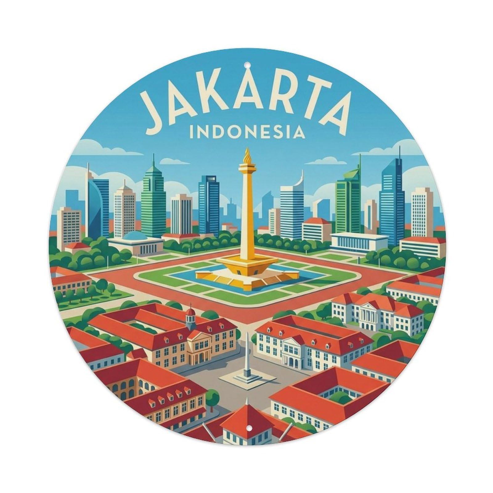 Jakarta Indonesia Vintage City Travel Landmark Metal Tin Sign