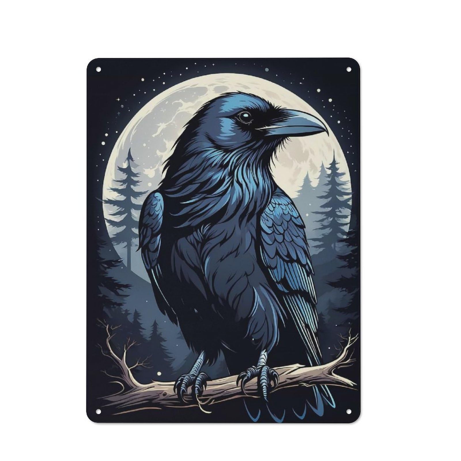 Junmoney Moonlit Raven Rustic Metal Plaque 40X30cm For Guest Room Or Hallway, A Decorative Metal Sign For Guest Rooms And Hallways