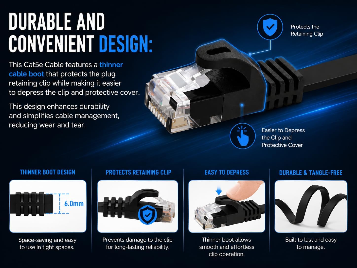 BRENDAZ Lot de 2 câbles Ethernet Cat5e de 30,5 m – Câble de raccordement réseau sans accroc, plat, 350 MHz, UTP, pour PC, serveur, routeur, modem, TV, PS5, consoles de jeux (2 pièces, 30,5 m)