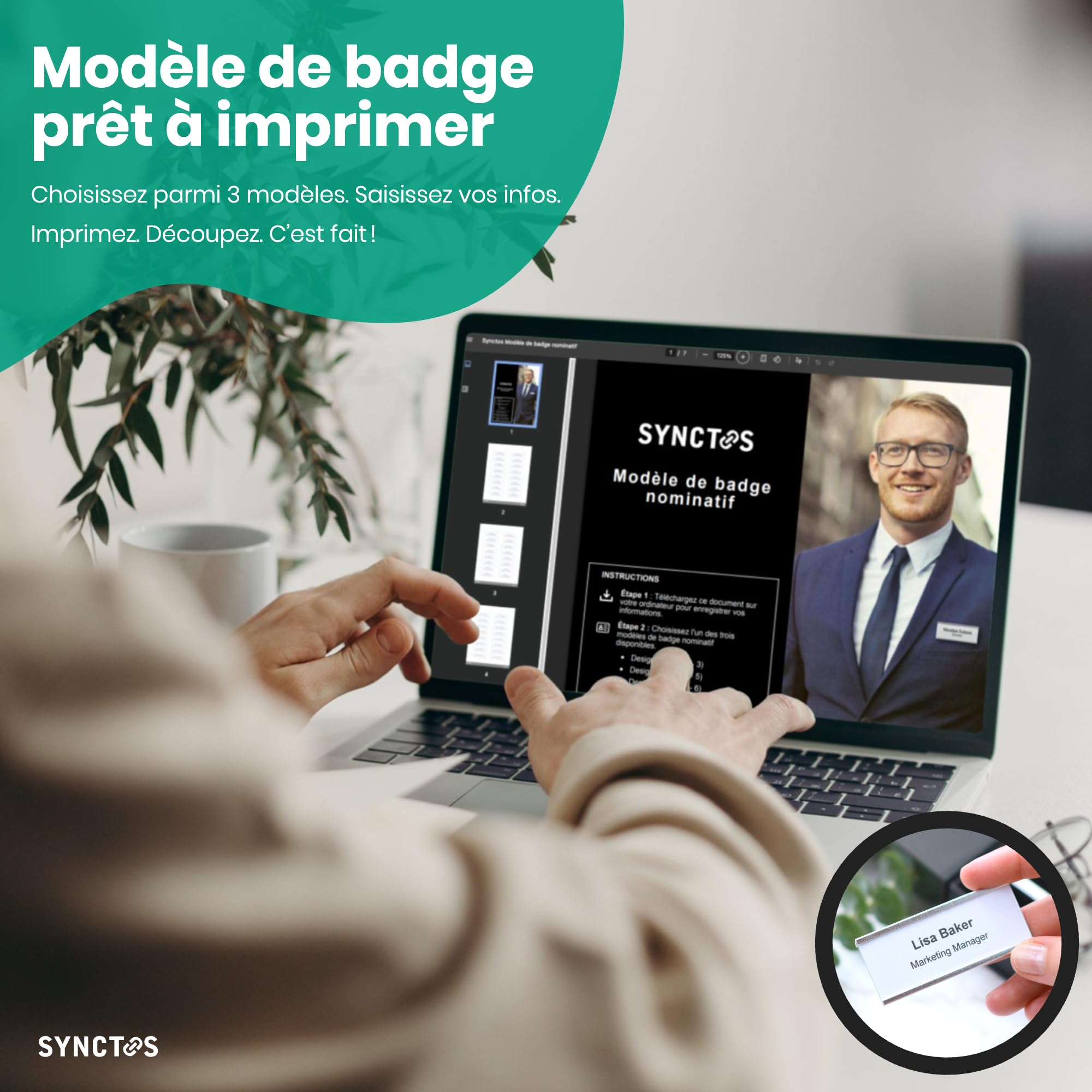 Badges nominatifs magnétiques (Lot de 20) – 3 aimants puissants N40 – Porte-badge aimanté en aluminium – Idéal pour foires et conférences – Modèle de badge personnalisable imprimable – 72x31mm